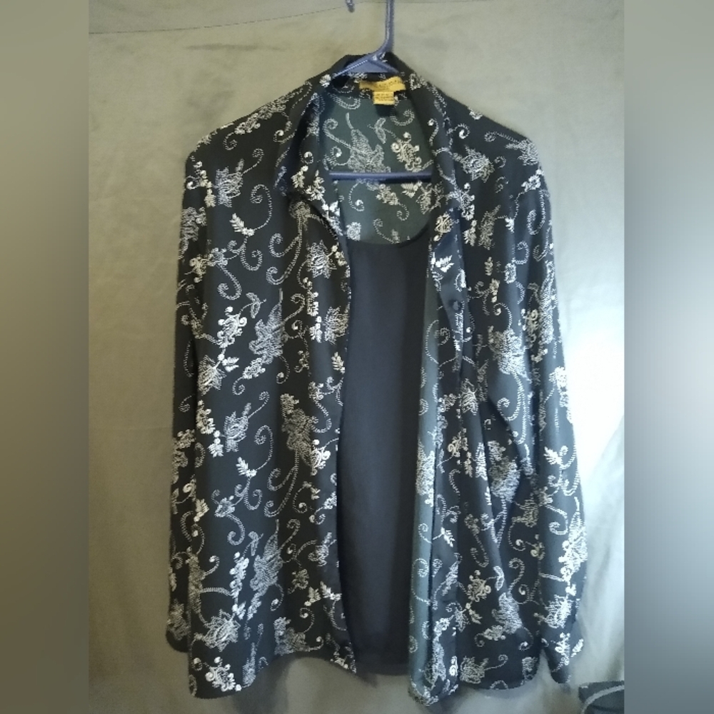 Notations Black and White Floral Sheer Blouse
